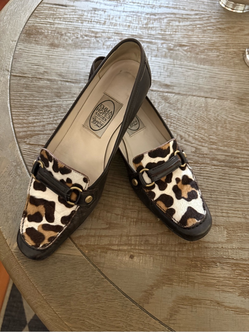 Brown Leather & Leopard Print Loafers